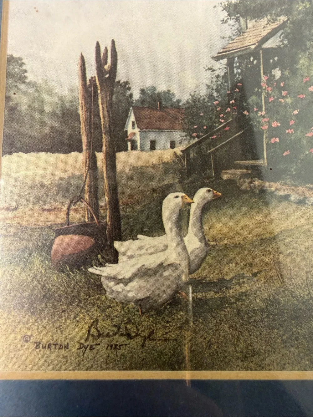 Vintage 1985 Burton Dye Geese Farmhouse Print